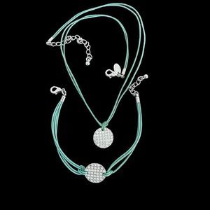 Lia Sophia Retired Crystal Rhinestone Necklace Bracelet Jewelry Set Green Silver